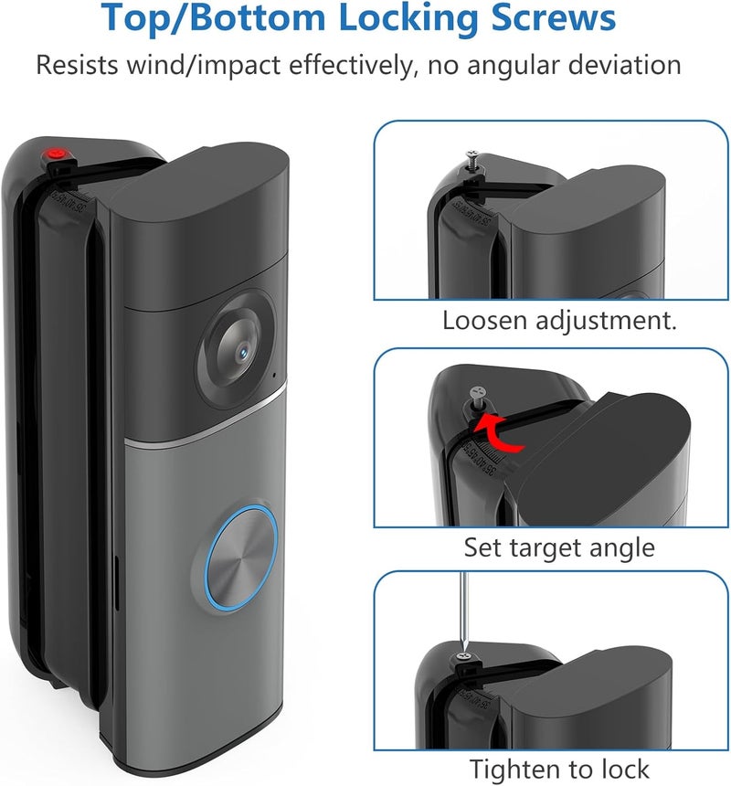 Pefecon R-ing Doorbell Angle Mount, 30-55 Degrees Adjustable Door Mount for Wired Doorbell Pro/Plus(newest model), Widen Corner View Kit, Left/Right Universal Installation for House(Black) - Image 5